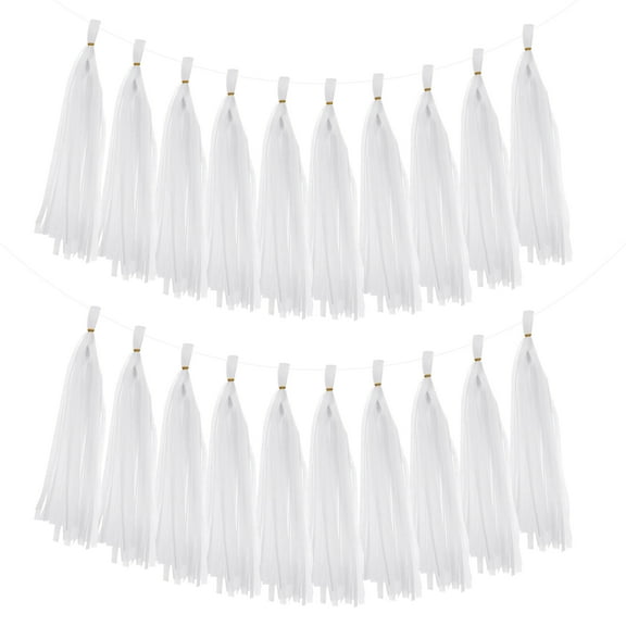 Uxcell 20Pcs White Tassel Garland 14.6 x 9.4" Tissue Paper Tassel Banner