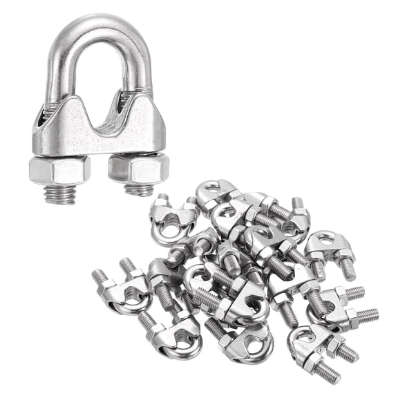 Uxcell 20Pcs Wire Rope Cable Clip Clamps 1/2 Inch M12 Small 304 Stainless Steel U Bolt Saddle Fasteners Hardware for Secure Rigging Marine Guy Line Fence Clothesline, Silver