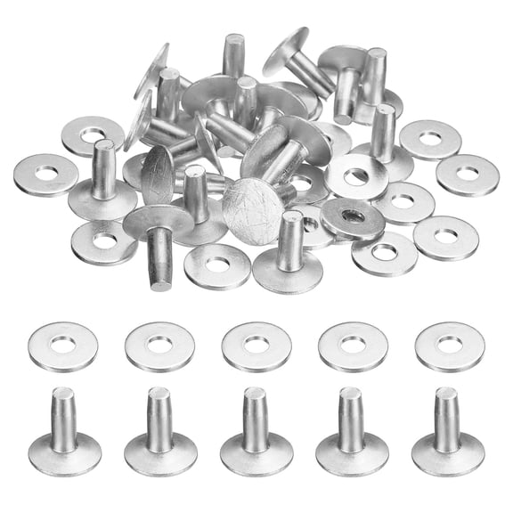 Uxcell 20Set Aluminum Rivets and Burrs Washers 12x4x10mm Dimpled Finish Aluminum Solid Leather Rivet Fastener Studs Posts for Leather DIY Craft Belts Wallets Collars, Silver