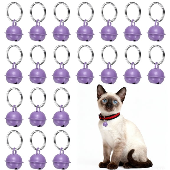 Uxcell 20 Set 0.71'' Cat Bells Copper Bells for Collars with Key Ring Light Purple
