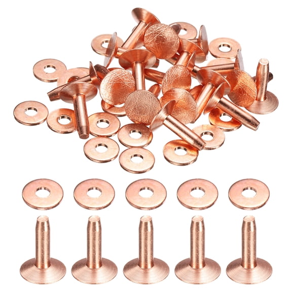 Uxcell 20Set Copper Rivets and Burrs Washers 10x3.3x12mm Dimpled Finish Copper Solid Leather Rivet Fastener Studs Posts for Leather DIY Craft Belts Wallets Collars, Purple Red