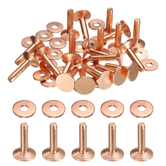 Uxcell 20Set Copper Rivets and Burrs Washers 10x3.3x14mm Polish Finish Copper Solid Leather Rivet Fastener Studs Posts for Leather DIY Craft Belts Wallets Collars, Purple Red