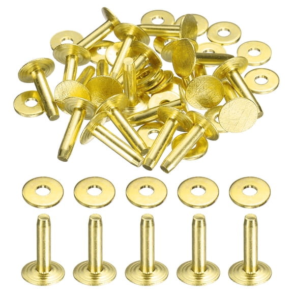 Uxcell 20Set Copper Rivets and Burrs Washers 10x3.3x14mm Polish Finish Copper Solid Leather Rivet Fastener Studs Posts for Leather DIY Craft Belts Wallets Collars, Gold Yellow