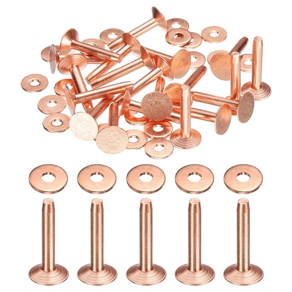 Uxcell 20Set Copper Rivets and Burrs Washers 10x3.3x19mm Dimpled Finish Copper Solid Leather Rivet Fastener Studs Posts for Leather DIY Craft Belts Wallets Collars, Purple Red
