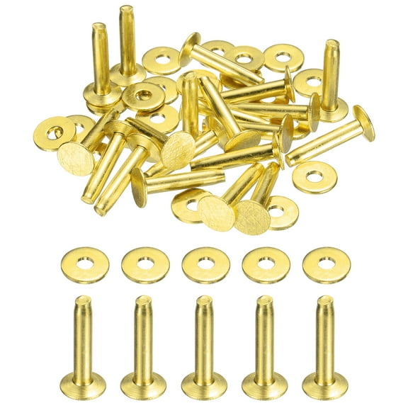Uxcell 20Set Copper Rivets and Burrs Washers 10x3.3x19mm Polish Finish Copper Solid Leather Rivet Fastener Studs Posts for Leather DIY Craft Belts Wallets Collars, Gold Yellow