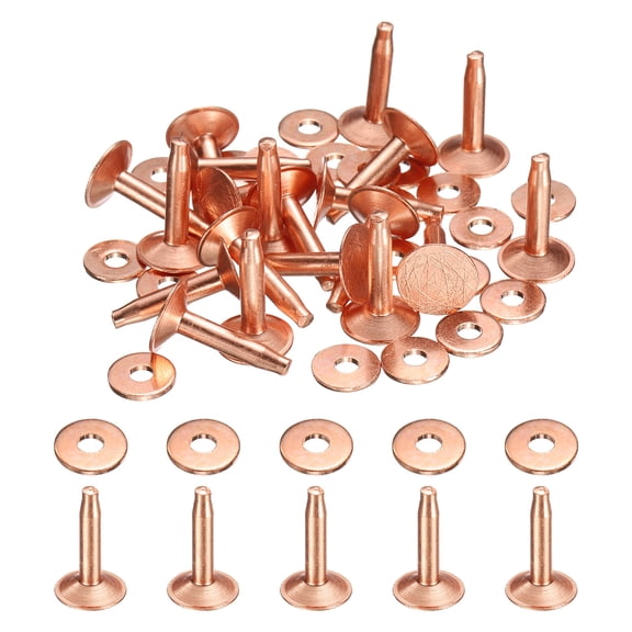 Uxcell 20Set Copper Rivets and Burrs Washers 11x3.3x16mm Dimpled Finish Copper Solid Leather Rivet Fastener Studs Posts for Leather DIY Craft Belts Wallets Collars, Purple Red