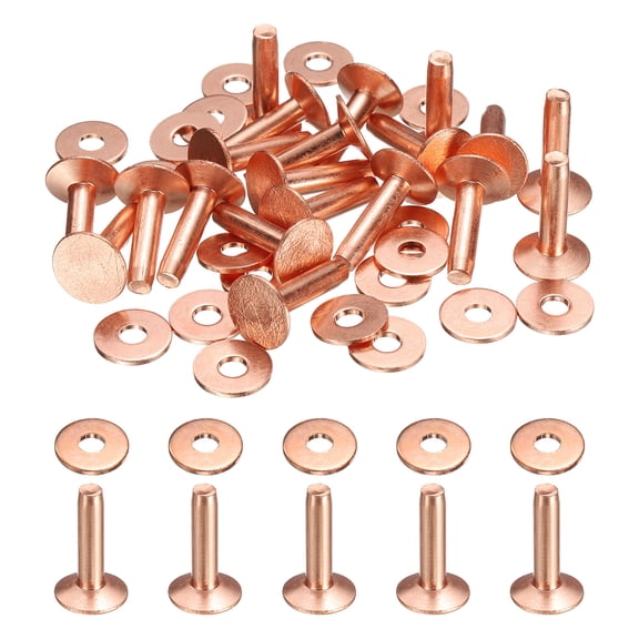 Uxcell 20Set Copper Rivets and Burrs Washers 11x4x16mm Dimpled Finish Copper Solid Leather Rivet Fastener Studs Posts for Leather DIY Craft Belts Wallets Collars, Purple Red