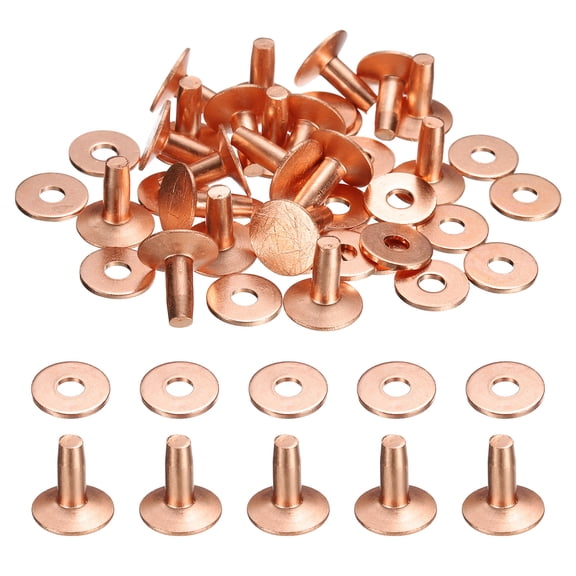 Uxcell 20Set Copper Rivets and Burrs Washers 12x4x10mm Dimpled Finish Copper Solid Leather Rivet Fastener Studs Posts for Leather DIY Craft Belts Wallets Collars, Purple Red