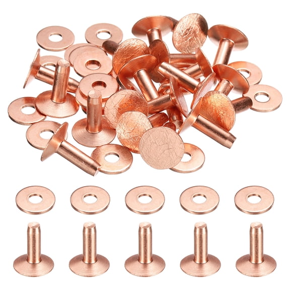 Uxcell 20Set Copper Rivets and Burrs Washers 12x4x12mm Dimpled Finish Copper Solid Leather Rivet Fastener Studs Posts for Leather DIY Craft Belts Wallets Collars, Purple Red