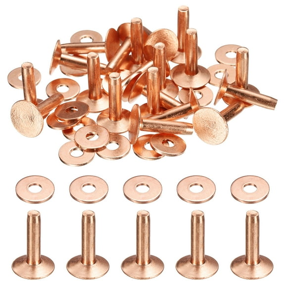 Uxcell 20Set Copper Rivets and Burrs Washers 12x4x16mm Dimpled Finish Copper Solid Leather Rivet Fastener Studs Posts for Leather DIY Craft Belts Wallets Collars, Purple Red