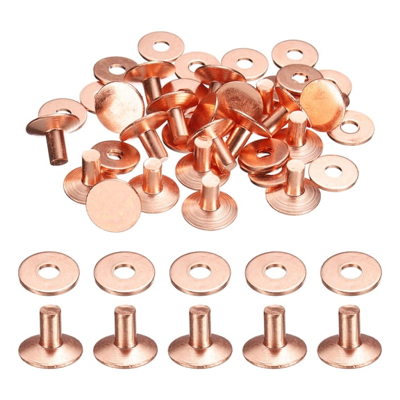 Uxcell 20Set Copper Rivets and Burrs Washers 12x4x7mm Polish Finish Copper Solid Leather Rivet Fastener Studs Posts for Leather DIY Craft Belts Wallets Collars, Purple Red