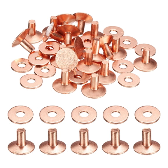 Uxcell 20Set Copper Rivets and Burrs Washers 12x4x8mm Dimpled Finish Copper Solid Leather Rivet Fastener Studs Posts for Leather DIY Craft Belts Wallets Collars, Purple Red