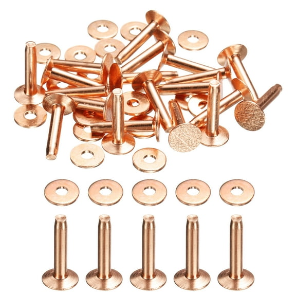 Uxcell 20Set Copper Rivets and Burrs Washers 8x3.3x17mm Dimpled Finish Copper Solid Leather Rivet Fastener Studs Posts for Leather DIY Craft Belts Wallets Collars, Purple Red