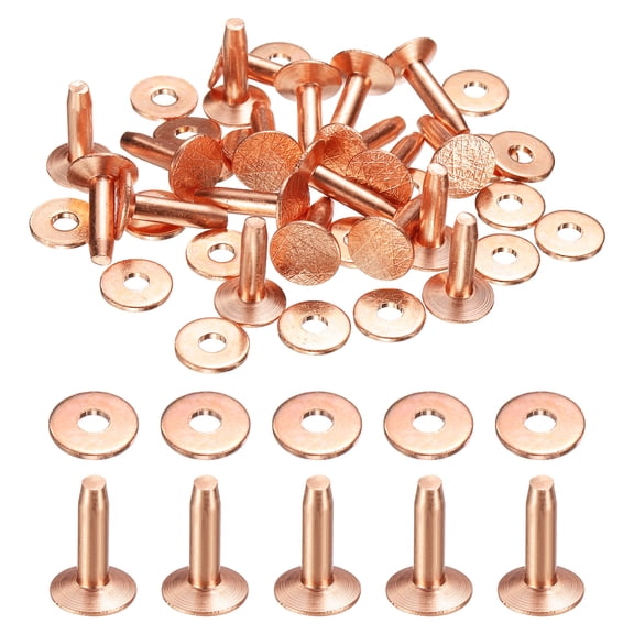 Uxcell 20Set Copper Rivets and Burrs Washers 9x3.3x12mm Dimpled Finish Copper Solid Leather Rivet Fastener Studs Posts for Leather DIY Craft Belts Wallets Collars, Purple Red