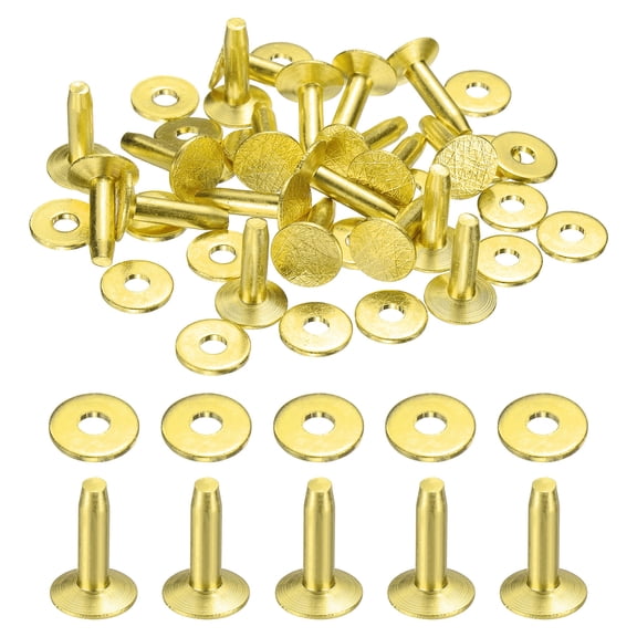 Uxcell 20Set Copper Rivets and Burrs Washers 9x3.3x12mm Polish Finish Copper Solid Leather Rivet Fastener Studs Posts for Leather DIY Craft Belts Wallets Collars, Gold Yellow