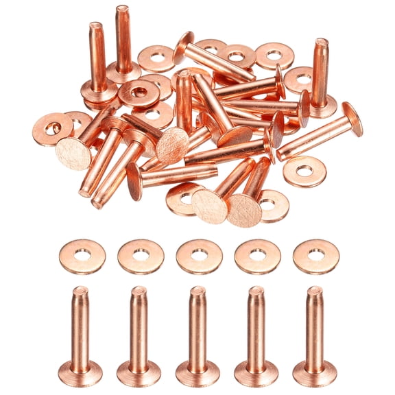Uxcell 20Set Copper Rivets and Burrs Washers 9x3.3x19mm Dimpled Finish Copper Solid Leather Rivet Fastener Studs Posts for Leather DIY Craft Belts Wallets Collars, Purple Red