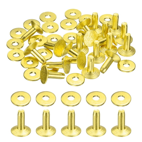 Uxcell 20Set Copper Rivets and Burrs Washers 9x3.3x9mm Dimpled Finish Copper Solid Leather Rivet Fastener Studs Posts for Leather DIY Craft Belts Wallets Collars, Gold Yellow