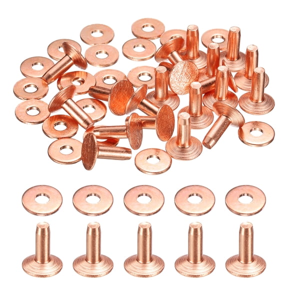 Uxcell 20Set Copper Rivets and Burrs Washers 9x3.3x9mm Dimpled Finish Copper Solid Leather Rivet Fastener Studs Posts for Leather DIY Craft Belts Wallets Collars, Purple Red