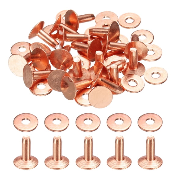 Uxcell 20Set Copper Rivets and Burrs Washers 9x3.3x9mm Polish Finish Copper Solid Leather Rivet Fastener Studs Posts for Leather DIY Craft Belts Wallets Collars, Purple Red