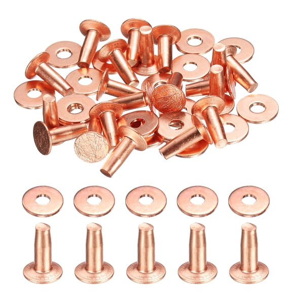 Uxcell 20Set Copper Rivets and Burrs Washers 9x4x11mm Dimpled Finish Copper Solid Leather Rivet Fastener Studs Posts for Leather DIY Craft Belts Wallets Collars, Purple Red