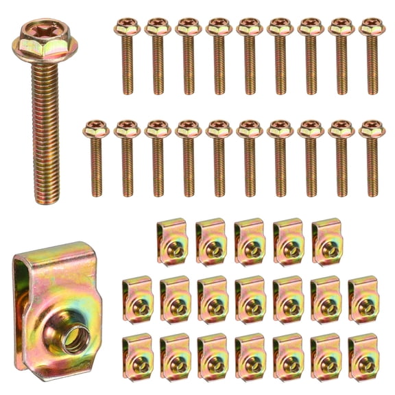 Uxcell 20Set M4 Body Bolts & U-Nuts Kit Bumper Fender Liner Push Pull Manganese Steel U Retainer Engine Fender Bolt Fastener for Most Cars Fastening Accessories