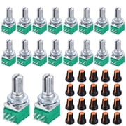 Uxcell 20Set RV097NS B100K Ohm Potentiometer 6Pin Rotary Linear Dual Taper Split Shaft Rotary Audio Potentiometers with Knob for Audio Volume Control, 15mm Shaft, Orange