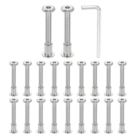 Uxcell 20Sets M6x50mm Hex Drive Socket Cap Bolt M6*12mm Nuts with M4 Hex Wrench Silver