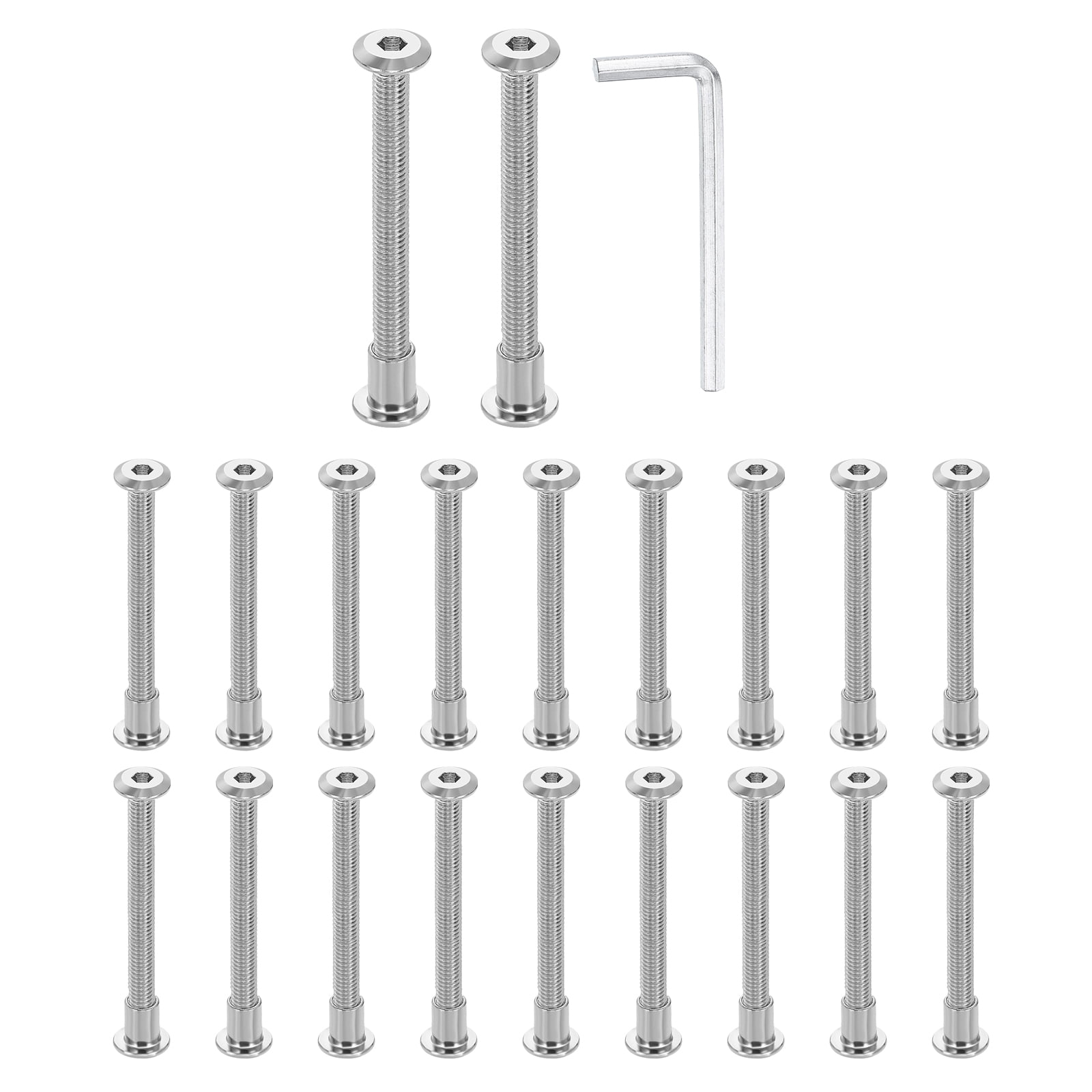 Uxcell 20Sets M6x65mm Hex Drive Socket Cap Bolt M6*10mm Nuts with M4 Hex Wrench Silver