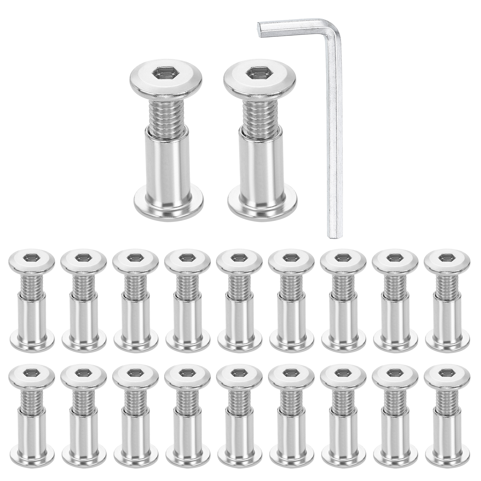 Uxcell 20Sets M8x20mm Hex Drive Socket Cap Bolt M8*18mm Nuts with M5 Hex Wrench Silver