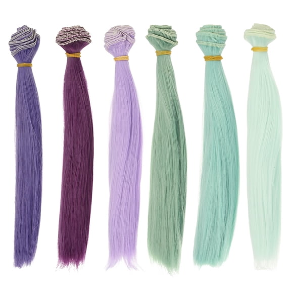 Uxcell 20cm Doll Hair Wefts, 6Pcs Synthetic Straight Hair Doll Wigs, Multicolor 3