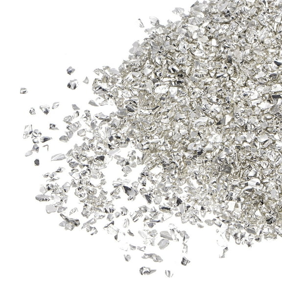 Uxcell 20g Crushed Glass Chips, 1-3mm Irregular Metallic Sequins Glass Stone Silver Tone