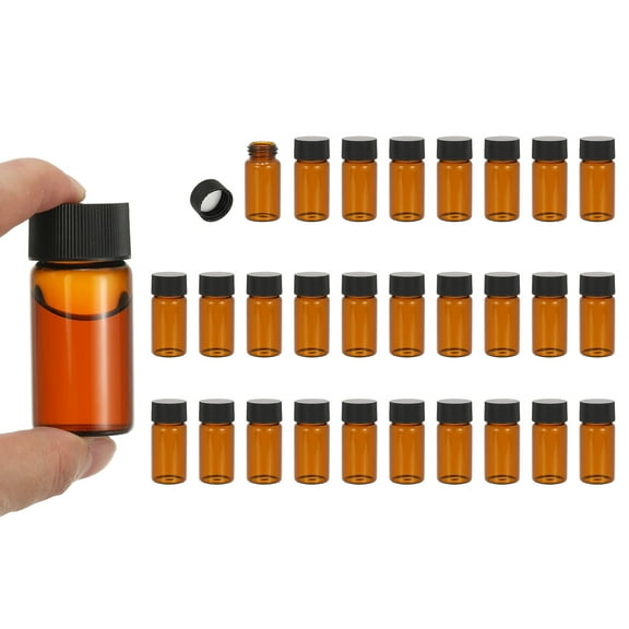 Uxcell 20ml Amber Glass Vials, 28 Pack Sample Vials with Screw Cap Reagent Media Bottle