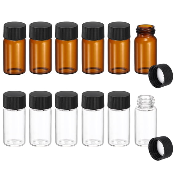 Uxcell 20ml Glass Sample Vials, 12Pcs Sample Vials with Screw Cap Leak-Proof Liquid Glass Vial Suitable for Laboratory Storing Essential Oils Perfumes Reagents, Transparent/Brown