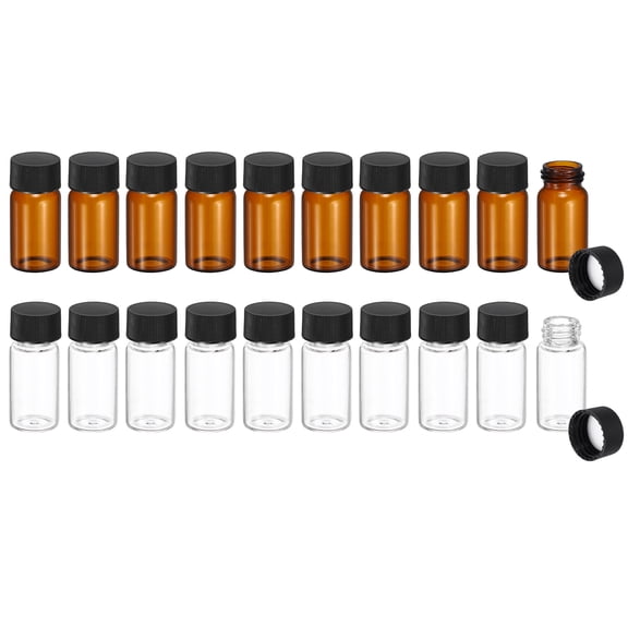 Uxcell 20ml Glass Sample Vials, 20Pcs Sample Vials with Screw Cap Leak-Proof Liquid Glass Vial Suitable for Laboratory Storing Essential Oils Perfumes Reagents, Transparent/Brown