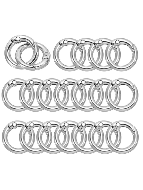 20mm OD Spring O Rings Round Clasp Clip Trigger Snap Spring Keyrings Silver Tone 20 Pack