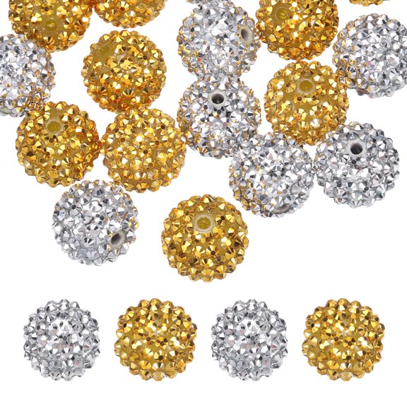 Uxcell 20mm Resin Rhinestone Beads for Beadable Pen, 20 Pack Ball Disco Sparkly Chunk Round Bubblegum Beads for Beadable Keychain Jewelry Making DIY Craft, Silver Tone/Gold Tone