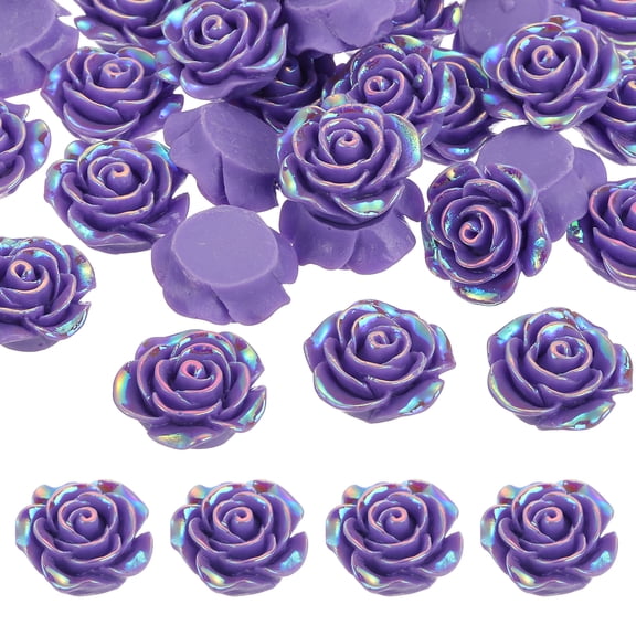 Uxcell 20mm Resin Rose Flatback Charms, 40 Pcs Mini Undrilled Cabochon Embellishment Flower Gems Bead Decoden Charm Bulk for DIY Craft Jewelry Making Nail Phone Case, Shiny Violet