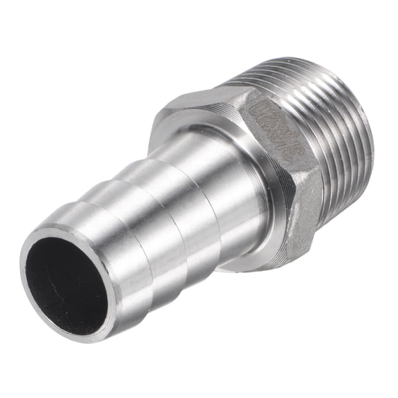 Uxcell 20mmx3/4PT Male Thread Straight Stainless Steel Hose Barb Pipe Fitting