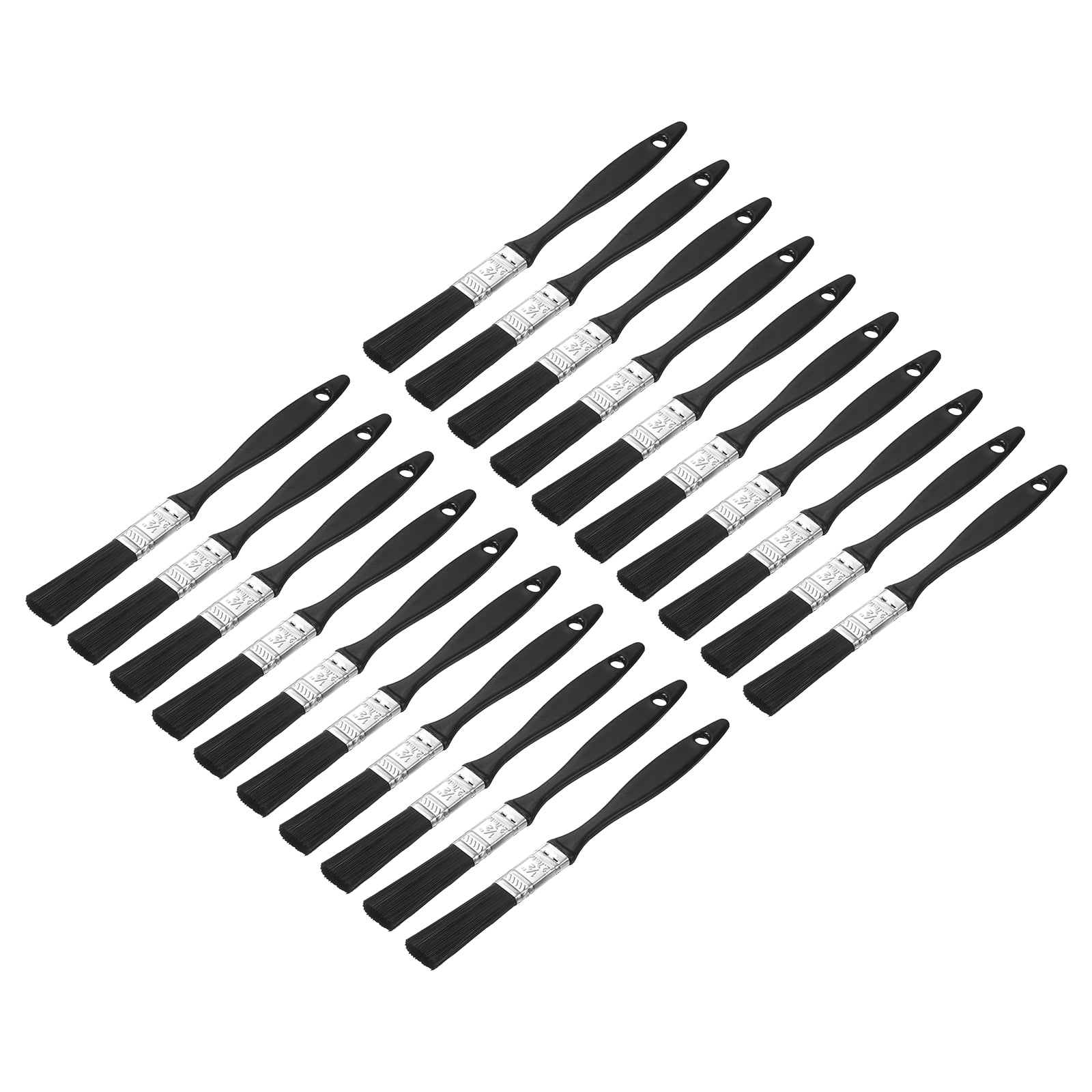 Uxcell 20pcs 0.5" Paint Brushes Nylon Bristle Flat Brush with Plastic Handle, Black