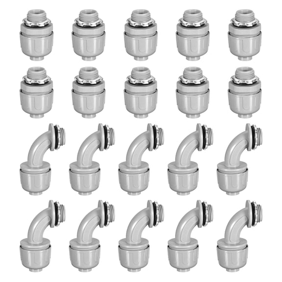 Uxcell 20Pcs 1/2" NPT Liquid Tight Connector Electrical Conduit Fittings Flexible 180 Degree and 90 Degree