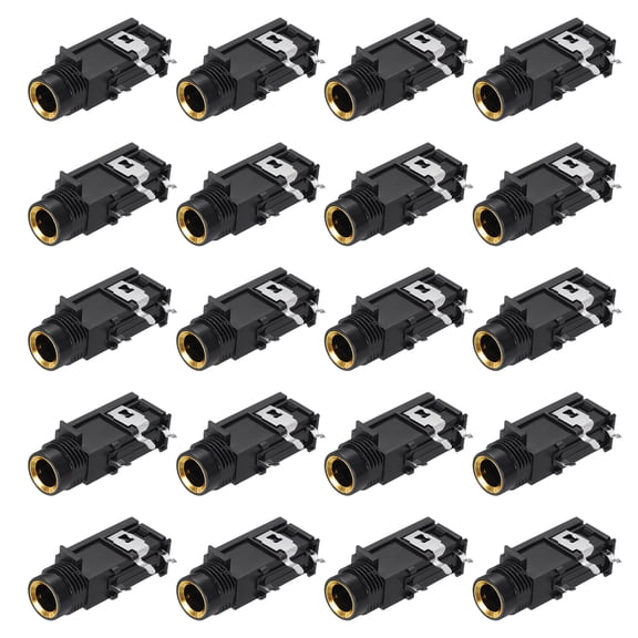 Uxcell 20pcs 1/4" 6.35mm Stereo Audio Jack, 50V 3 Side Pin Female Gold Plated PCB Mount Jack Video Connectors Stereo Headphone Socket for Headphone, Speaker, Car Audio, 33x17x13mm