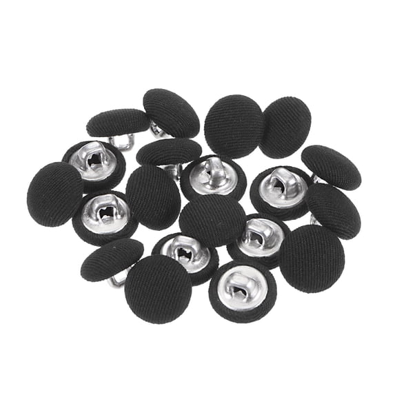 Uxcell 20pcs 18L Fabric Cloth Covered Button 11.5mm Metal Shank Round Sewing Buttons for Suits Dress Blouses, Black