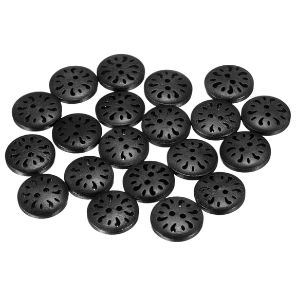 Uxcell 20pcs 2 Hole Flower Craft Sewing Button 15mm Handmade Wood Replacement Round Buttons for Clothing Decoration DIY, Black