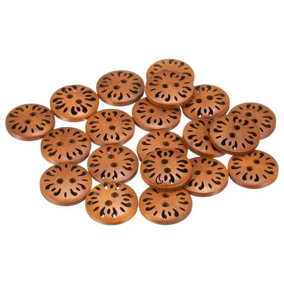 Uxcell 20pcs 2 Hole Flower Craft Sewing Button 18mm Handmade Wood Replacement Round Buttons for Clothing Decoration DIY, Light Brown