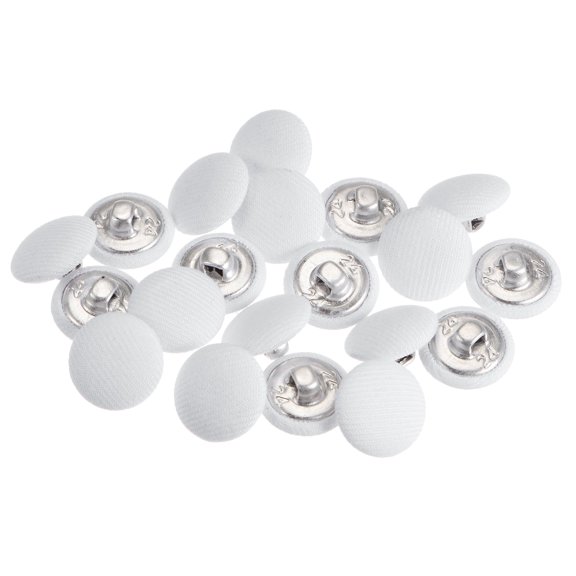 Uxcell 20pcs 24L Fabric Cloth Covered Button 15mm Metal Shank Round Sewing Buttons for Suits Dress Blouses, White