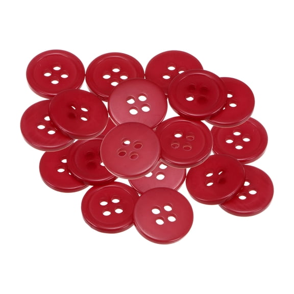 Uxcell 20pcs 24L Sewing Buttons 5/8"(15mm) Resin Round Flat 4-Hole Craft Replacement Buttons, Red