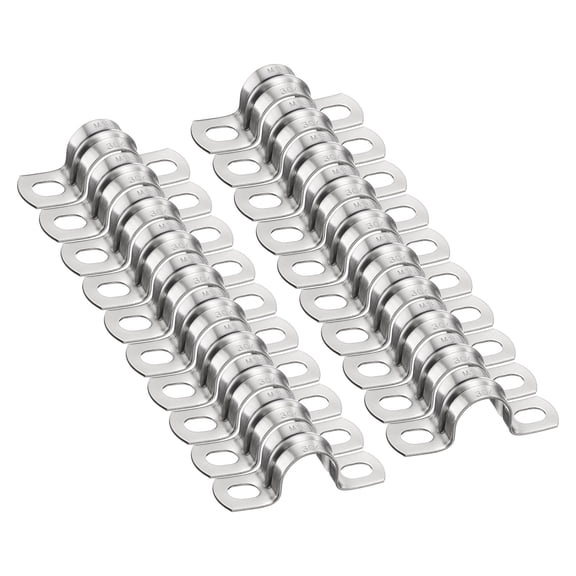 Uxcell 20pcs 3/16" 18mm Conduit Clamps, M18 U Tube Pipe Clamp, Stainless Steel Rigid Pipe Strap, U Shaped Bracket with Two Hole, Thick