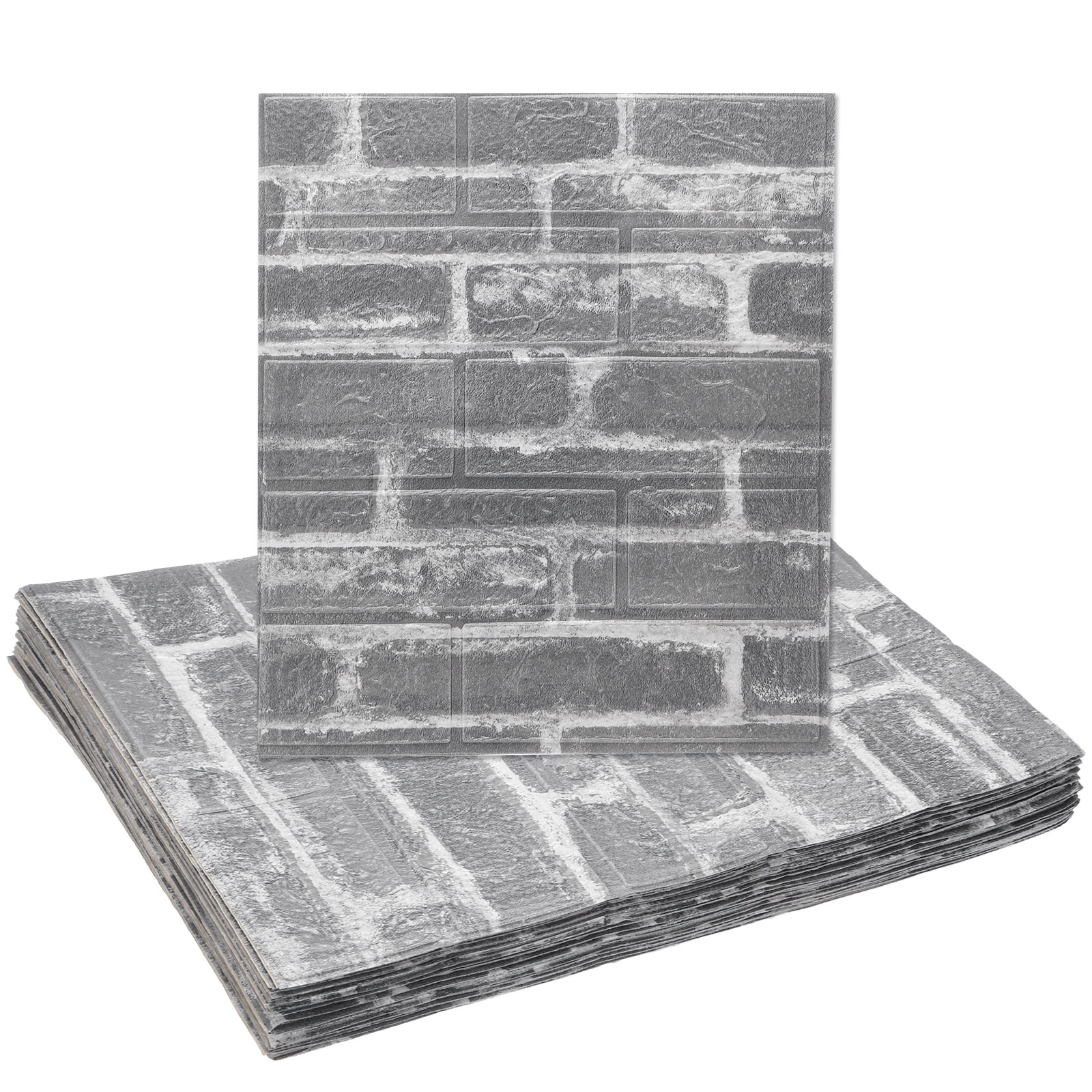 Uxcell 20pcs 3D Wall Panels Peel and Stick, Waterproof Wall Panel Backsplash, 13.8"x15.2" Brick Design Wallpaper XPE Shower Tiles for Bathroom, Kitchen, Living, Gray