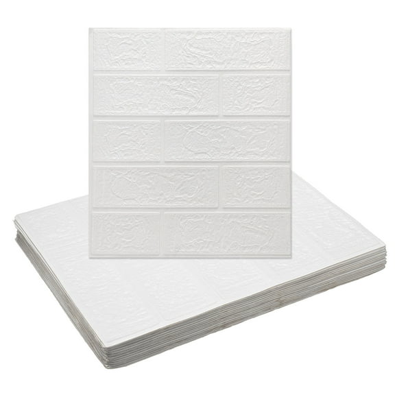Uxcell 20pcs 3D Wall Panels Peel and Stick, Waterproof Wall Panel Backsplash, 13.8"x15.2" Brick Design Wallpaper XPE Shower Tiles for Bathroom, Kitchen, Living, White