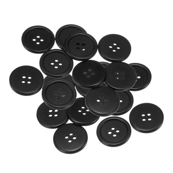 Uxcell 20pcs 40L Sewing Buttons 1"(25mm) Resin Round Flat 4-Hole Craft Replacement Buttons, Black